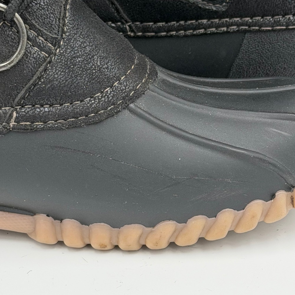 Yuu Fiona Black Faux Fur Trim Lace Up Duck Boots Womens Size 6 M Winter Mid Calf - Picture 11 of 12